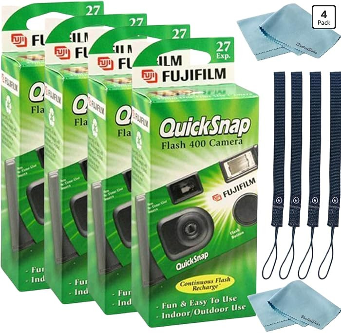 Fujifilm QuickSnap Flash 400 Disposable 35mm Camera • 4 Pack • 4 Hand Straps • 2 BluebirdSa... | Amazon (US)
