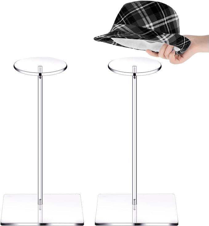 2 Set Clear Acrylic Hat Stand and Wig Display Rack Hat Stands for Display Hat Pedestal Stand Roun... | Amazon (US)