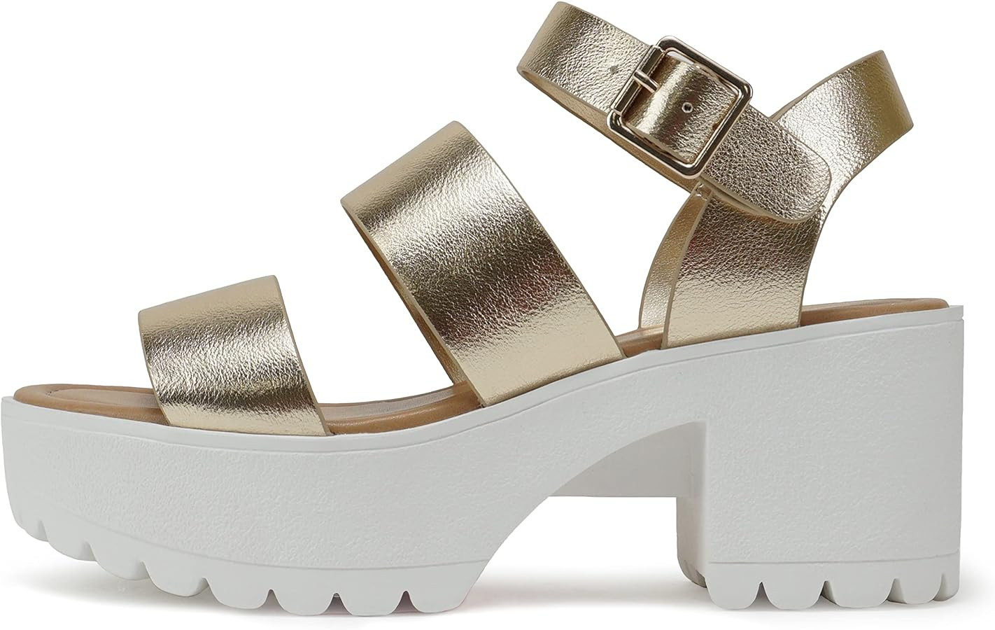 Soda ACCOUNT ~ Women Open Toe Two Bands Lug sole Fashion Block Heel Sandals with Adjustable Ankle... | Amazon (US)