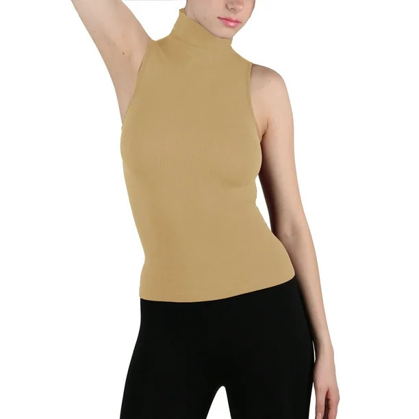 Women Seamless Sleeveless Mock Neck Turtleneck Shirt Shaping Ribbed Tank Top | Walmart (US)