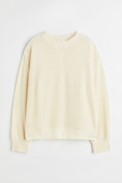 Ribbed Velour Top - Cream - Ladies | H&M US | H&M (US + CA)