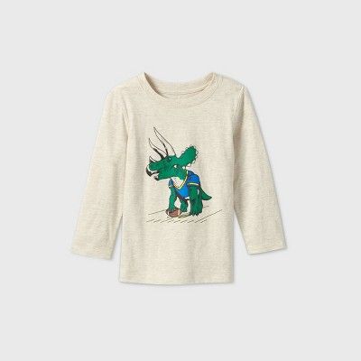 Toddler Boys' Long Sleeve Triceratop Football T-Shirt - Cat & Jack™ Oatmeal Heather | Target
