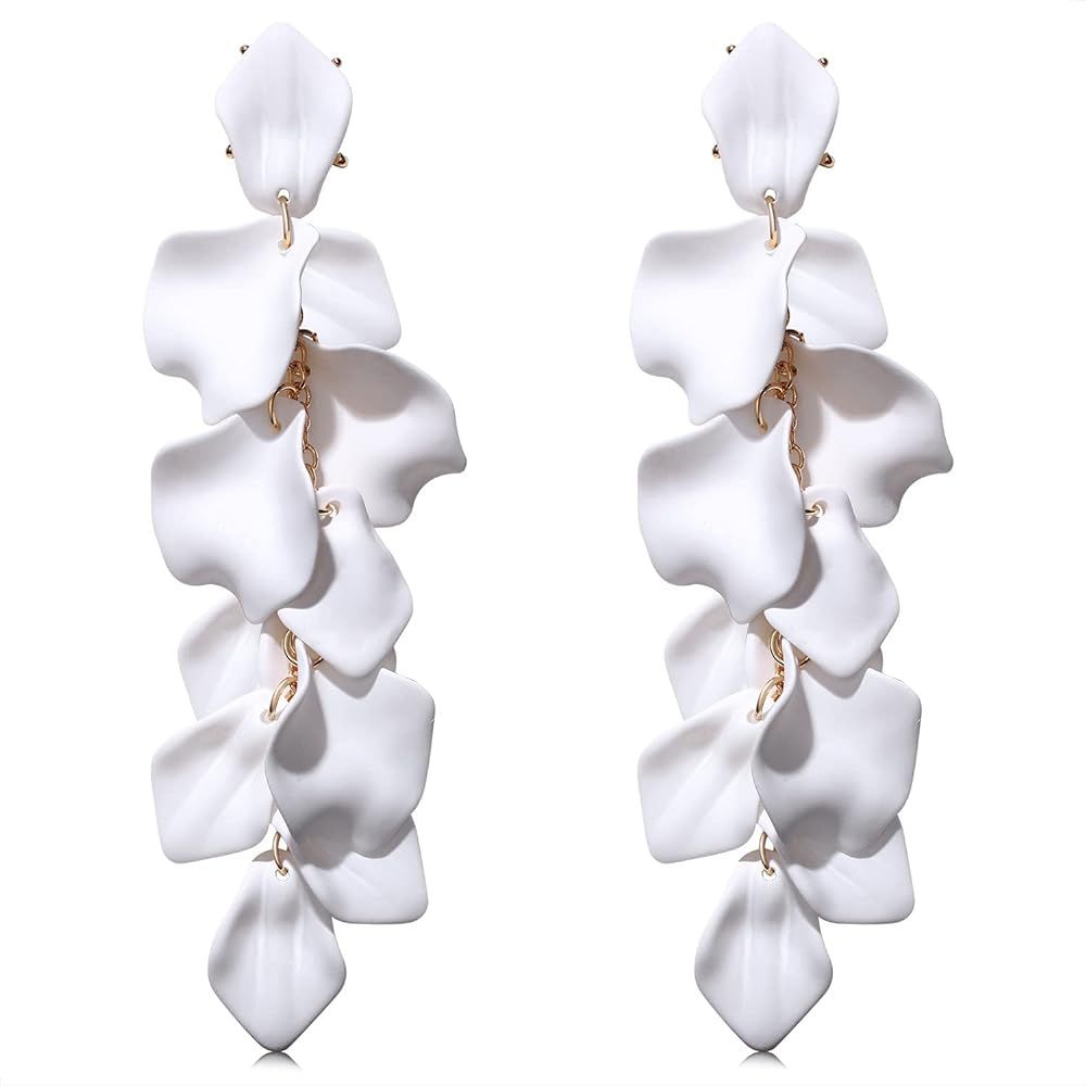 Long Acrylic Rose Petal Earrings - Dangle Exaggerated Flower Earrings - Drop Statement Floral Tas... | Amazon (US)