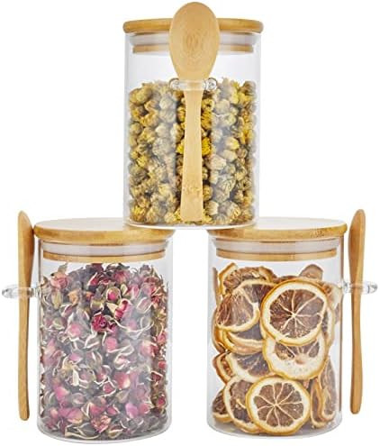 3 Pack Glass Containers Jars with Bamboo Airtight Lid and Spoon, 15Oz Glass Food Storage Canister... | Amazon (US)