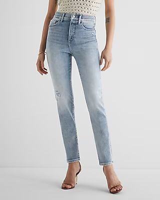 Super High Waisted Light Wash Ripped '90s Slim Jeans | Express