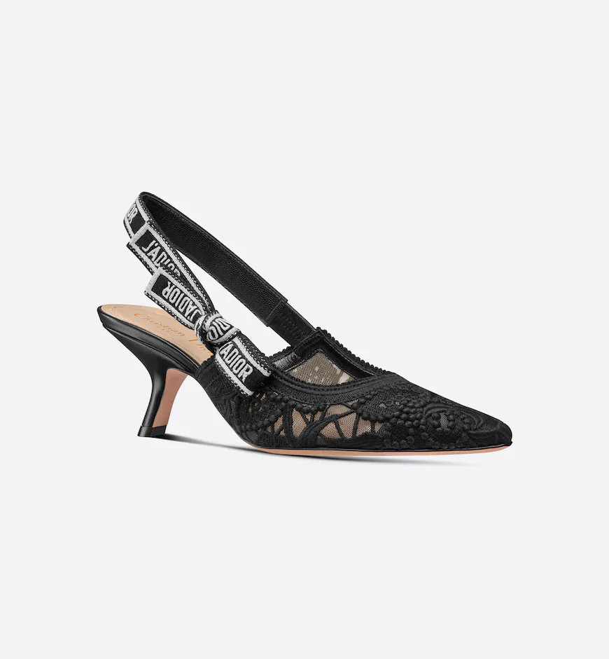 J'Adior Slingback Pump Black Macramé Embroidered Cotton | DIOR | Dior Couture