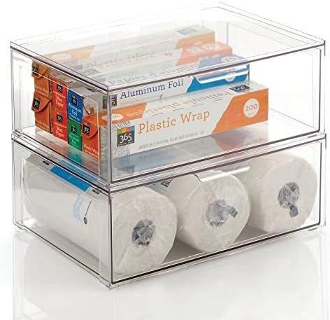 mDesign Plastic Stackable Kitchen Storage Box with Pull-Out Drawer - Bin for Kitchen, Pantry, Cabine | Amazon (US)