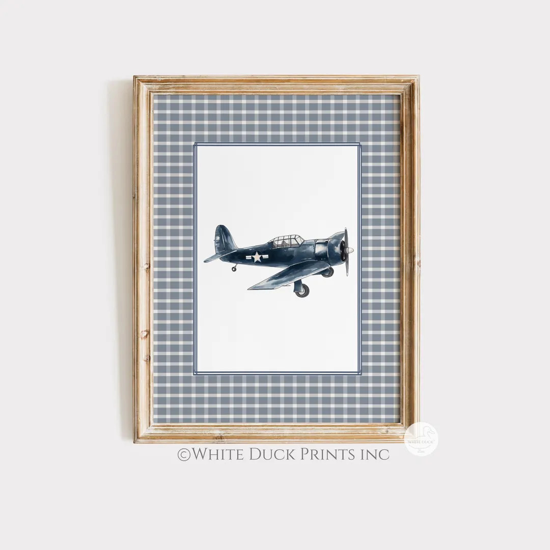 Navy Airplane Nursery Wall Art Vintage Plane Print Boy Room Vintage Wall Art Navy Nursery Decor T... | Etsy (US)