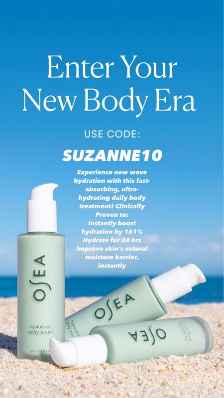 Experience new wave hydration with this fast-absorbing, ultra-hydrating daily body treatment! Clinically
Proven to:
Instantly boost hydration by 161% Hydrate for 24 hrs
Improve skin's natural moisture barrier, instantly

Use Code SUZANNE10 for discount! 🩵
#bodyserum #oseamalibu #bodycare #salealert

#LTKFindsUnder50 #LTKSaleAlert #LTKBeauty