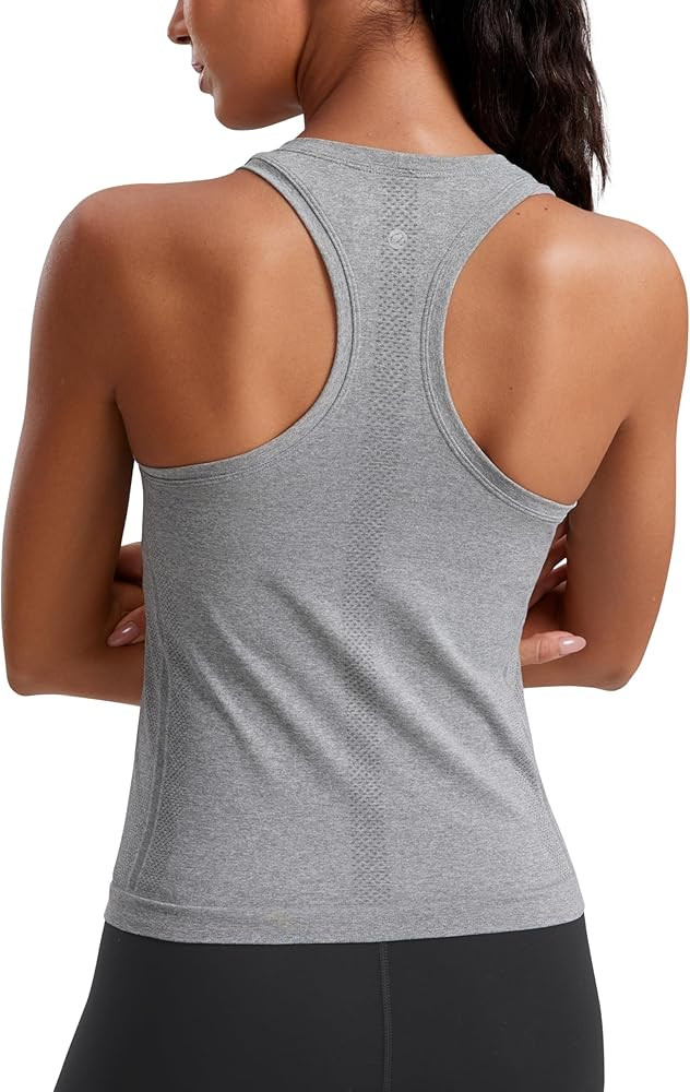 CRZ YOGA Seamless Womens Breathable Workout Tank Tops Racerback High Neck Sleeveless Running Athl... | Amazon (US)