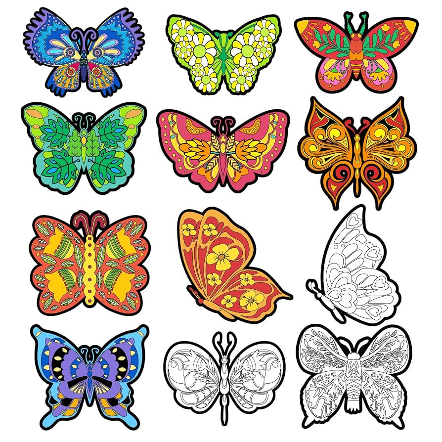 Bosctanuc 24 PCS Butterflies Velvet Coloring Cardstock,Fuzzy Art Posters Color Your Own Butterfli... | Amazon (US)