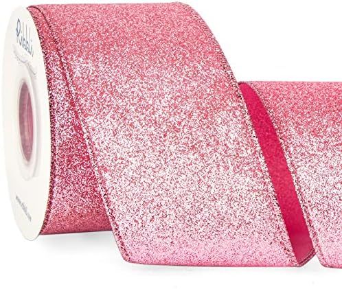 Ribbli Pink Glitter Wired Ribbon,Pink Ribbon with Metallic Edge,Christmas Ribbon for Wreath, Chri... | Amazon (US)
