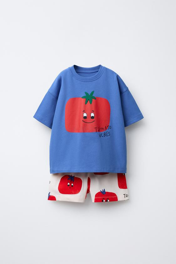 TOMATO PRINT JOGGING T-SHIRT AND BERMUDA SET | Zara US