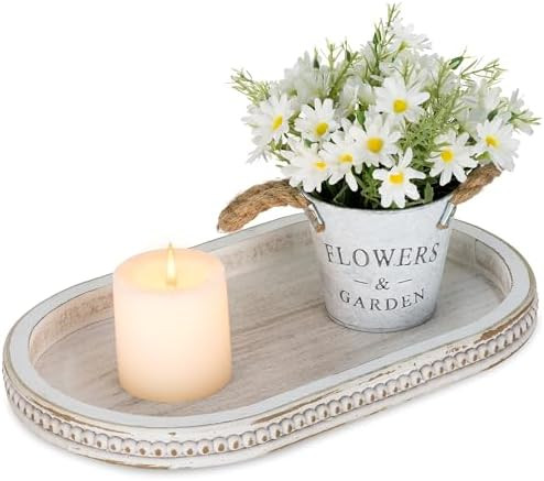 dwellington Wooden Farmhouse Decorative Tray, 12in Rustic Beaded Tray for Living Room Decor, Kitc... | Amazon (US)