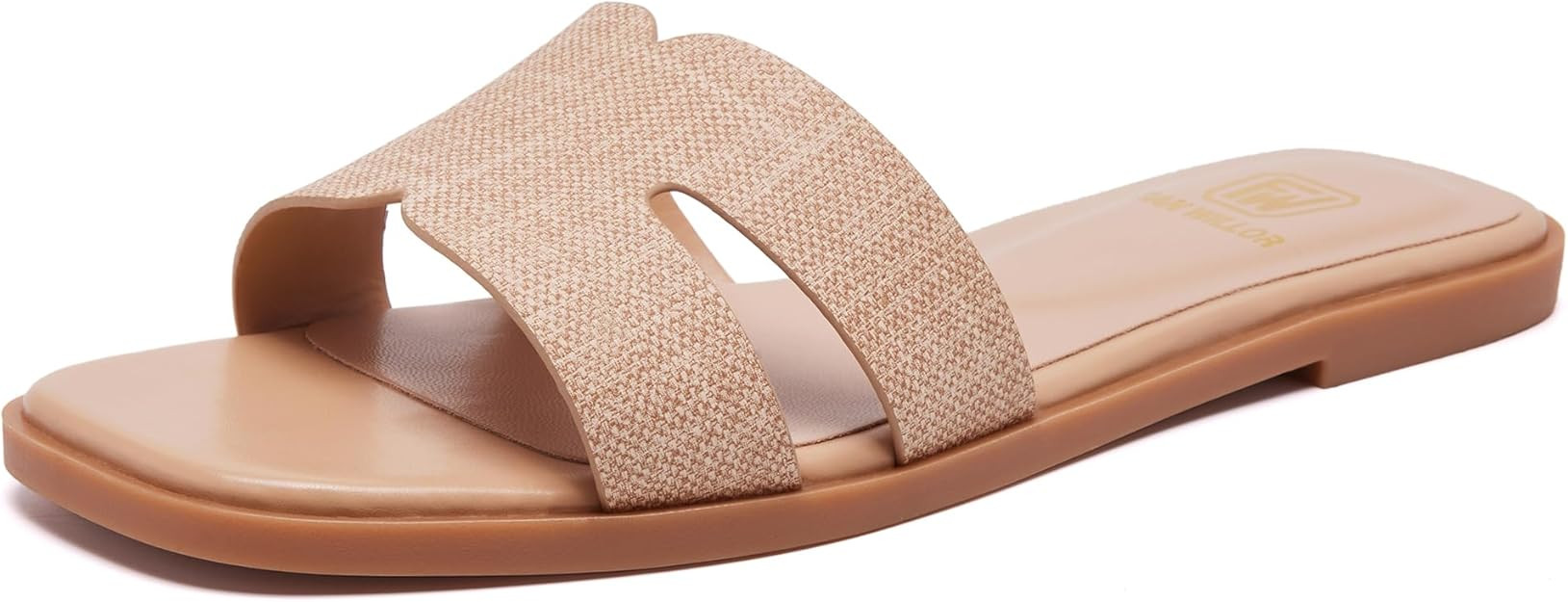Women's Flat Sandals Dressy Comfortable Slide Sandals Fashion Square Open Toe Slip On Beach Sanda... | Amazon (US)