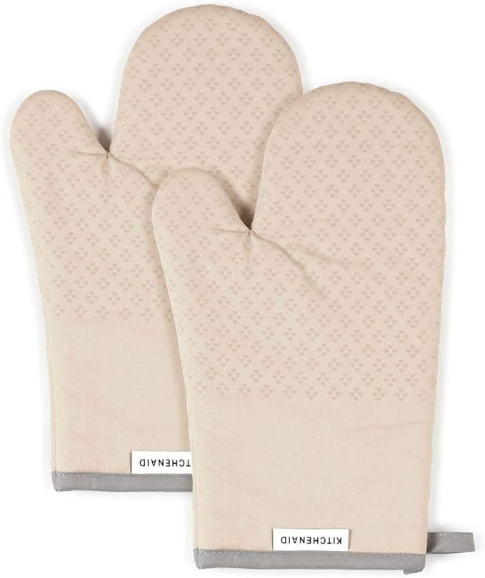 KitchenAid Asteroid Cotton Oven Mitts with Silicone Grip, Set of 2, Milkshake | Amazon (US)