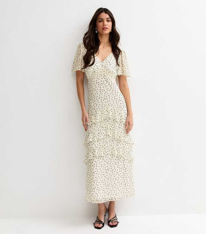 Cream Polka Dot Chiffon Tiered Maxi Dress | New Look | New Look (UK)
