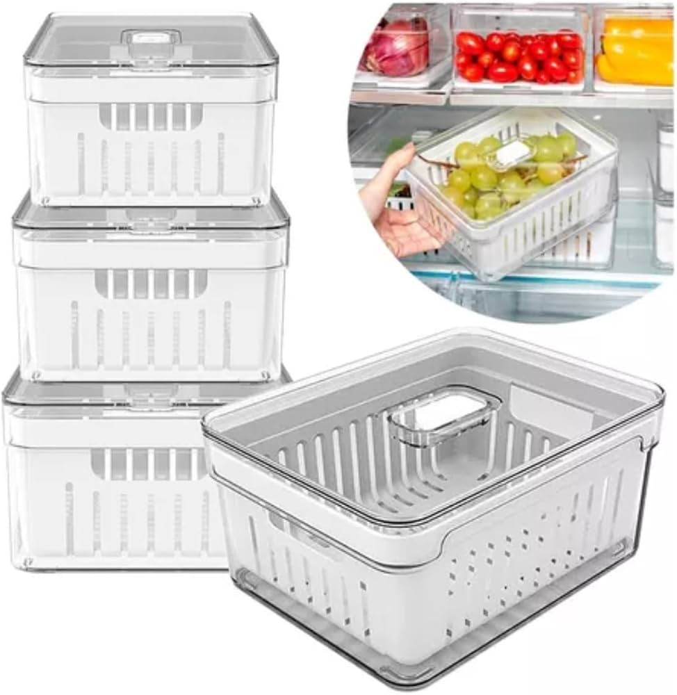 Kit 4 Organizadores Geladeira Armário Cozinha 2,2 Litros Alimentos Vegetais Caixa Plástica para... | Amazon (BR)
