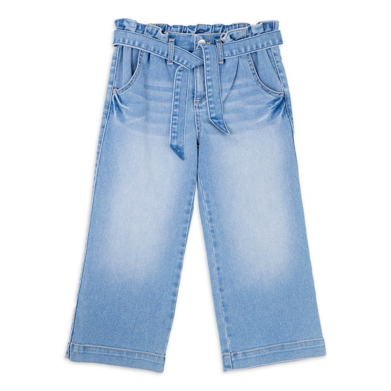 Wonder Nation Girls Belted Cropped Wide Leg Jean, Sizes 4-18 & Plus | Walmart (US)