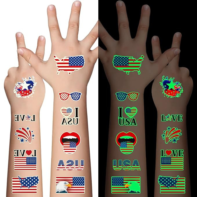 80 Pcs Luminous 4th of July Temporary Tattoos for Kids, American Flag Red White and Blue Decor, F... | Amazon (US)