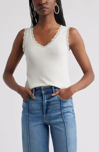 Treasure & Bond Lace Trim Pointelle Tank Top | Nordstrom | Nordstrom