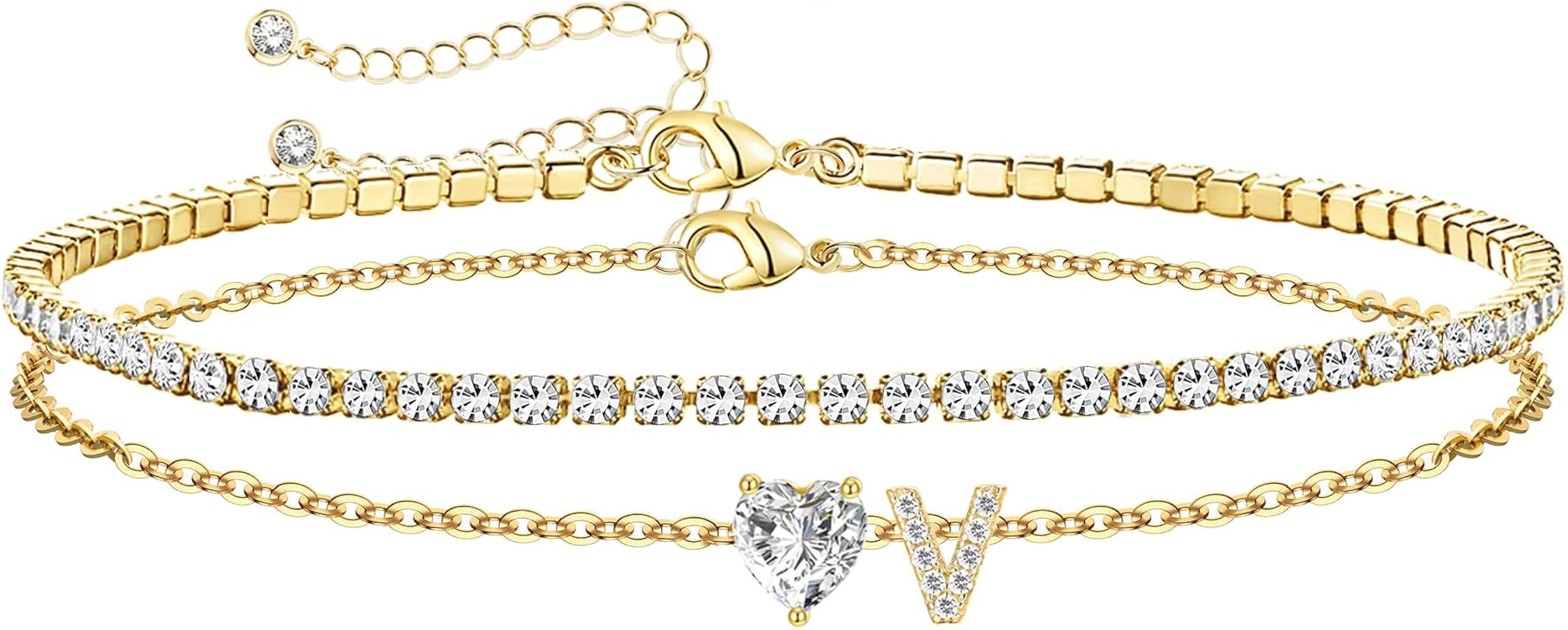 Gold Initial Ankle Bracelets for Women Waterproof 14K Gold Filled Layered Anklets for Women Non T... | Amazon (US)