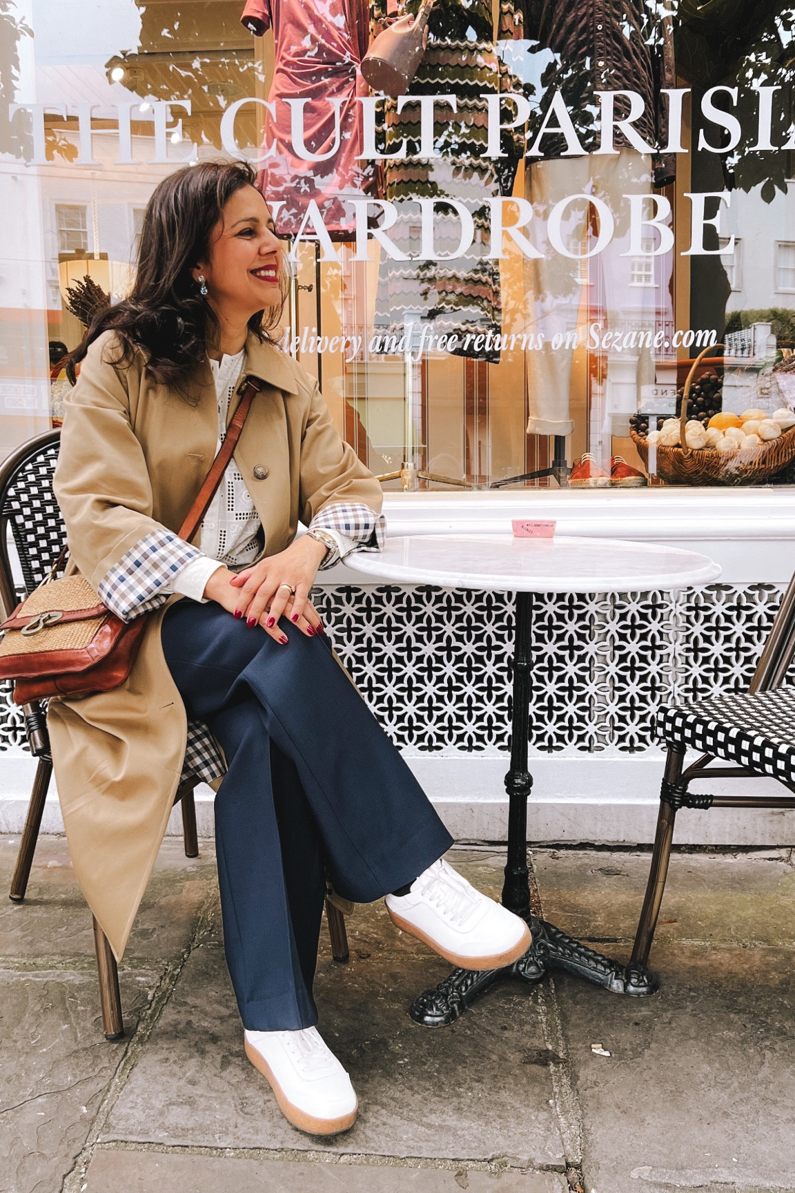 Sezane, the Mac is very oversized so go down by one or two sizes.
Fit flop, beige Mac, beige trench, relaxed Sunday outfit,  petite fashion, workwear fashion, 
transitional outfit, transitional style, spring outfit ideas, spring fashion smart navy trousers, pretty cream blouse, every day style.

#LTKstyletip #LTKeurope #LTKover50style