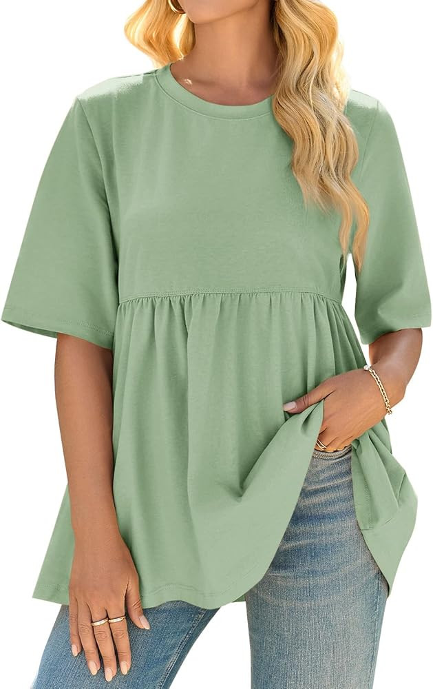 Cicy Bell Womens Summer Babydoll Tops Oversized Short Sleeve Crewneck T Shirts Casual Loose Plus ... | Amazon (US)