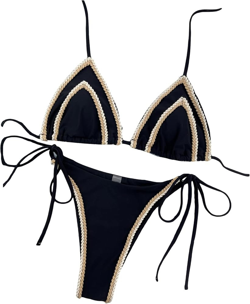 SHENHE Women's 2 Piece Triangle Tie Side Bikini Sets Summer Beach Halter Swimsuit Bathing Suit | Amazon (US)