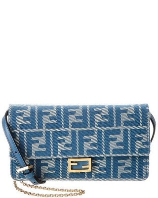Fendi Baguette Ff Denim Jacquard & Leather Wallet On Chain Women's Blue Ns | eBay US