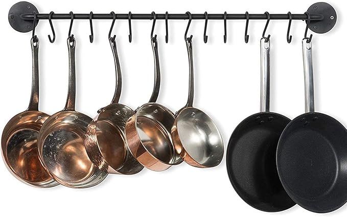 Wallniture Delux 33" Pot Rack, Cooking Utensil Holder with 10 S Hooks for Pots and Pans Organizer... | Amazon (US)