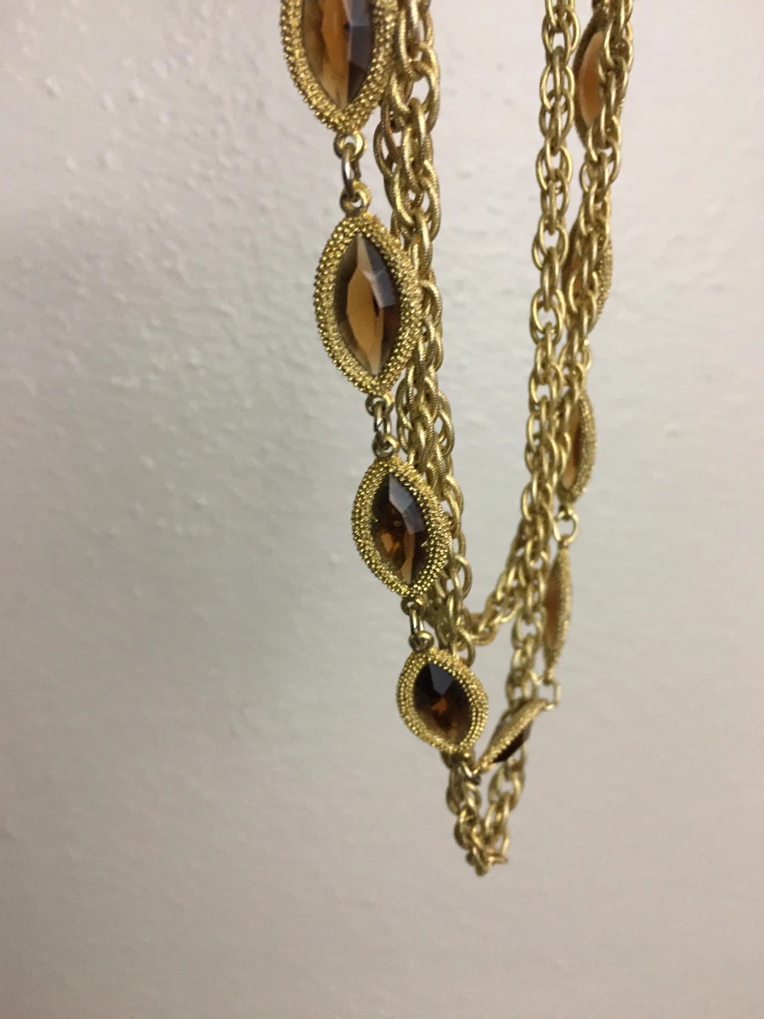 Vintage 50s/60s Choker Necklace Cat Eye Glamour Gold Topaz Glass Diamond Shape Tier Multi Chain D... | Etsy (US)