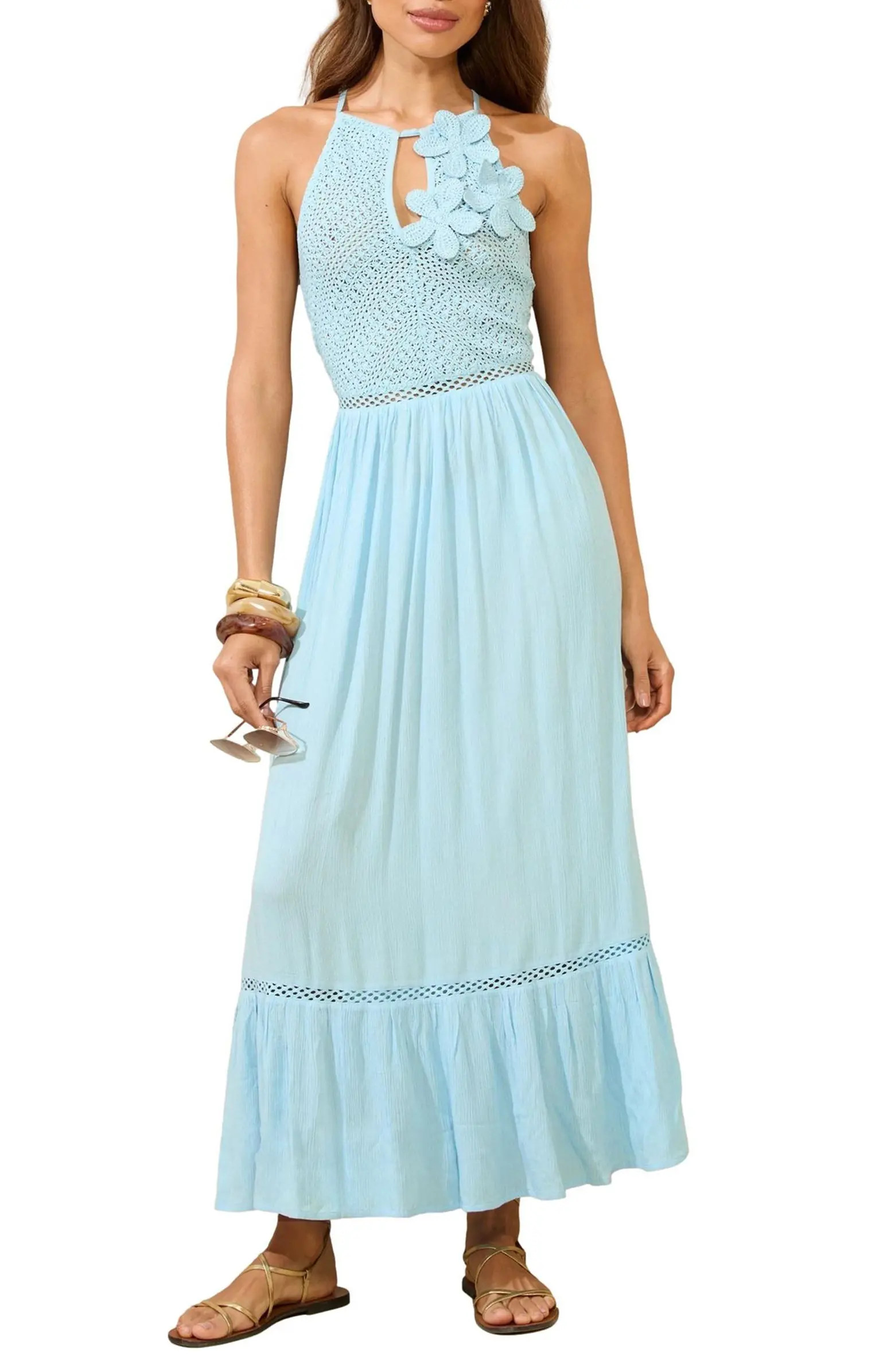 Crochet Bodice Strappy Back Maxi Dress | Nordstrom