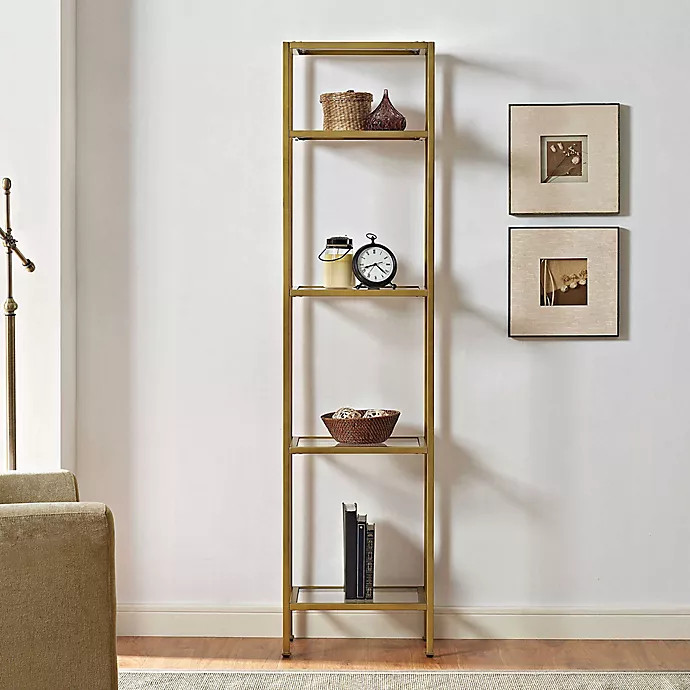 Crosley Aimee Narrow Etagere in Gold | Bed Bath & Beyond | Bed Bath & Beyond