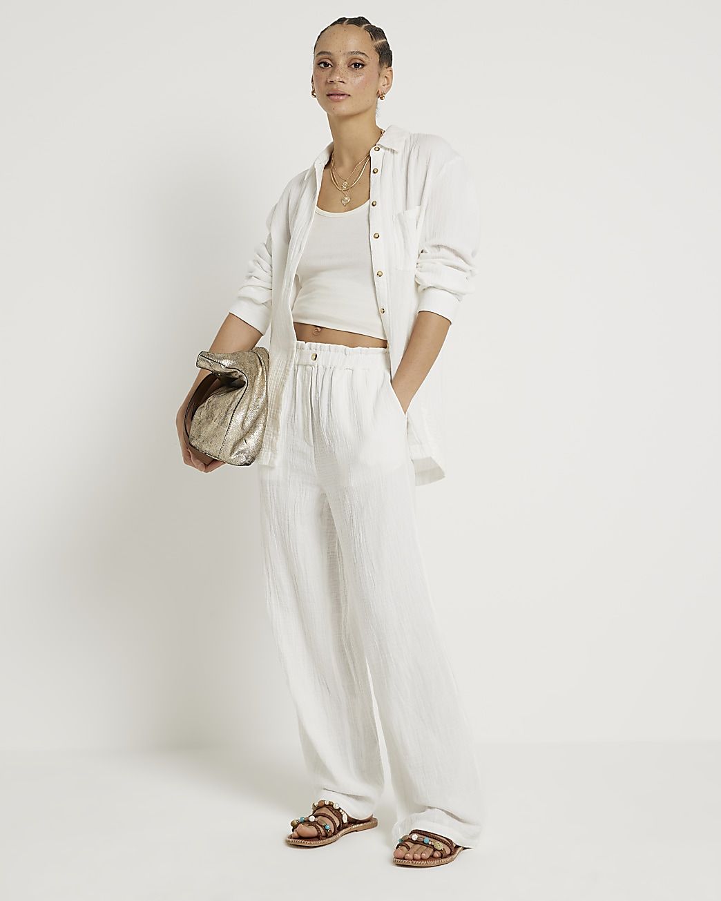 White textured wide leg trousers | River Island (UK & IE)
