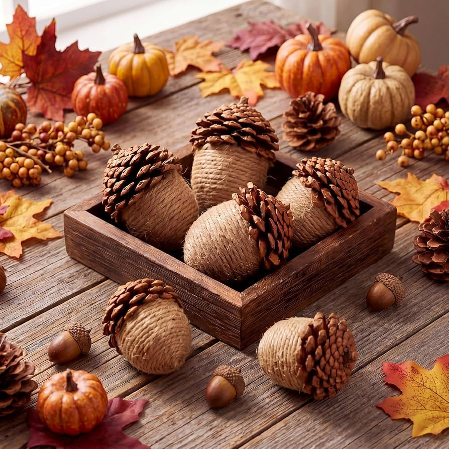 RattanView 6 Pcs Fall Jute Rope Acorn Ornaments, Thanksgiving Hanging Decor | Amazon (US)