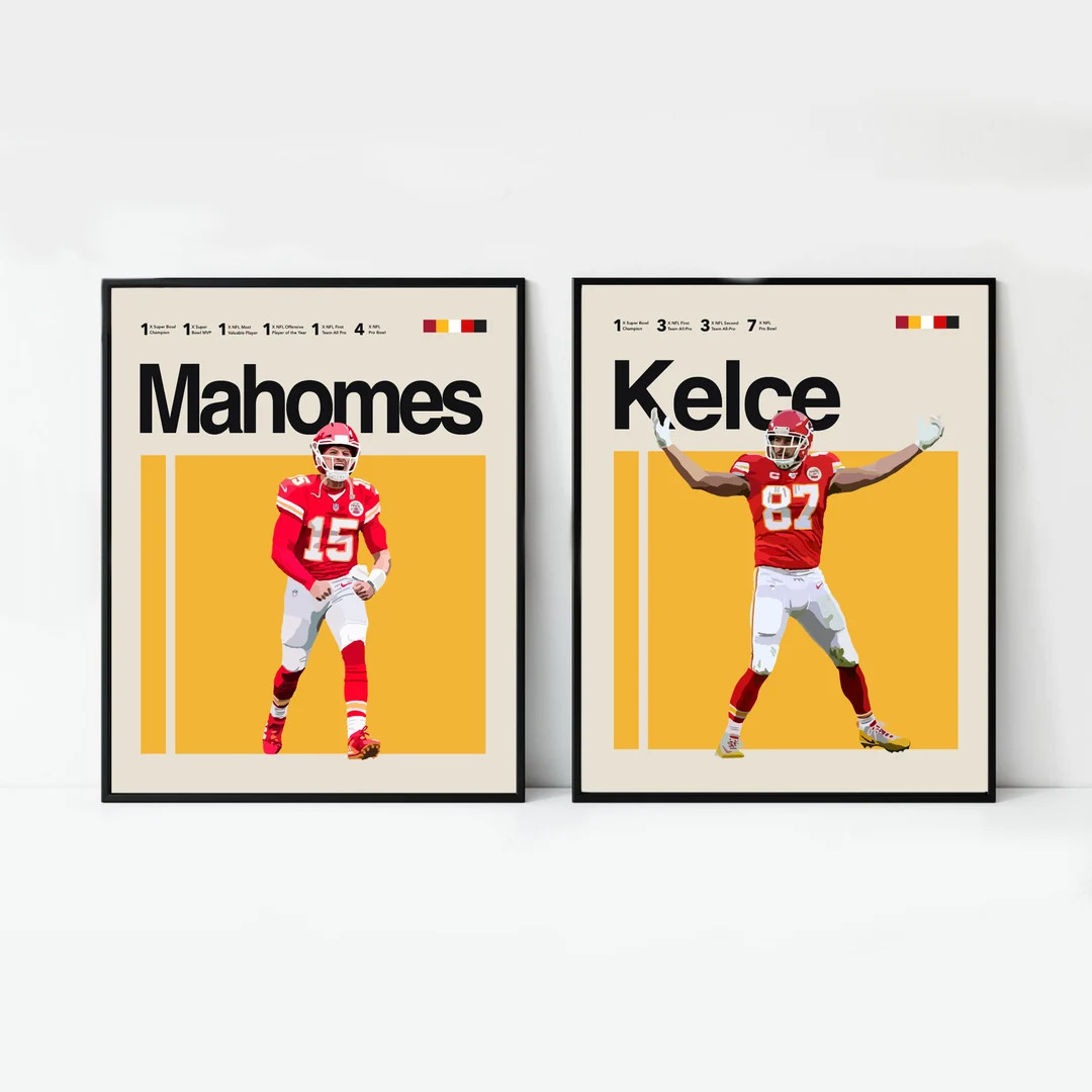 Pat Mahomes and Travis Kelce Poster, Kansas City Chief Art, 16x20 Minimalist, Helvetica, Midcentu... | Etsy (US)