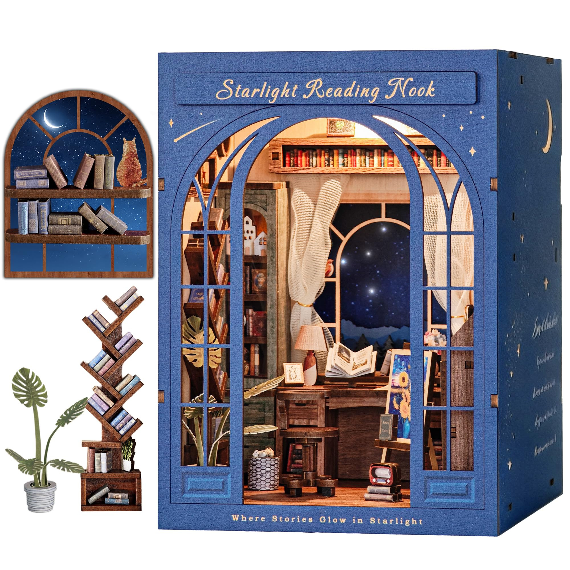 Dolphin Island DIY Book Nook Kit for Adults, 3D Wooden Puzzle Booknook Miniature House Kit (Starl... | Amazon (US)
