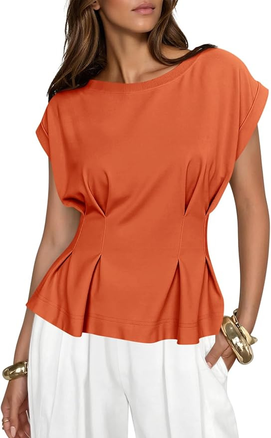 Cicy Bell Womens Peplum Tops Summer Babydoll Cap Sleeve T-Shirts Dressy Casual Crew Neck Pleated ... | Amazon (US)