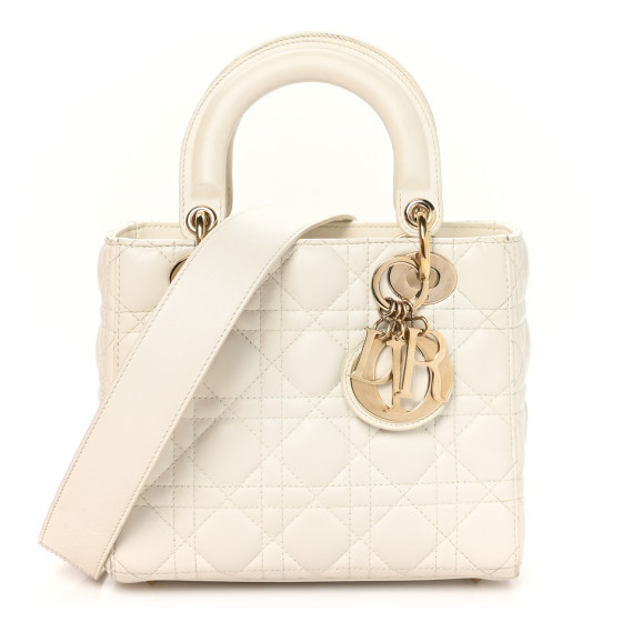 Lambskin Cannage Small Lady Dior White | FASHIONPHILE (US)