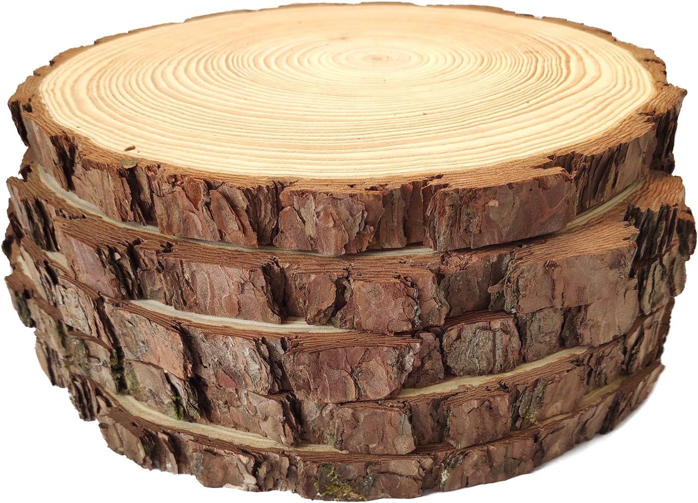 Natural Wood Slices Round Pine Wood Slabs 5 Pack Round Rustic Woods Slices 9"-11" Rustic Tree Bar... | Amazon (US)