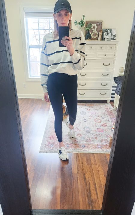 Casual outfit. Pickup outfit. Drop-off outfit. Mom outfit. Neutral.Lululemon sweater size 6. Spanx leggings size small. New balance 327. Lululemon hat.

#LTKfitness #LTKstyletip #LTKfindsunder100