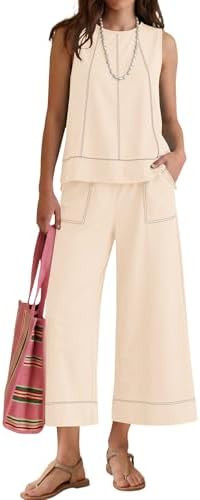 LOMON Two Piece Sets for Women Summer Outfits Sleeveless Tank Tops Wide Leg Crop Pants Matching L... | Amazon (US)