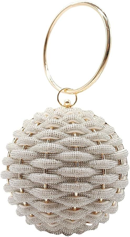 WuDiaoer Glitter Rhinestone Ball Shape Clutch Purse Round Ball Evening Handbag Crystal Woven Meta... | Amazon (US)
