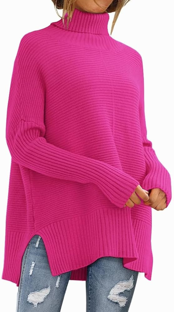 LILLUSORY Women's Oversized Turtleneck Sweaters Fall Batwing Sleeve Ribbed Tunic Sweater | Amazon (US)