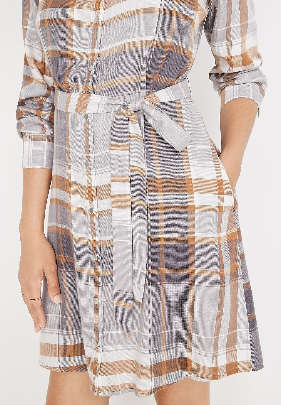 Plaid Waist Tie Mini Dress | Maurices