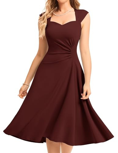 Dressystar Women's Midi Formal Wedding Guest Dress 2026 Sleeveless Ruched Flowy A Line Swing Cocktail Evening Party Dresses Burgundy Size XL | Amazon (US)