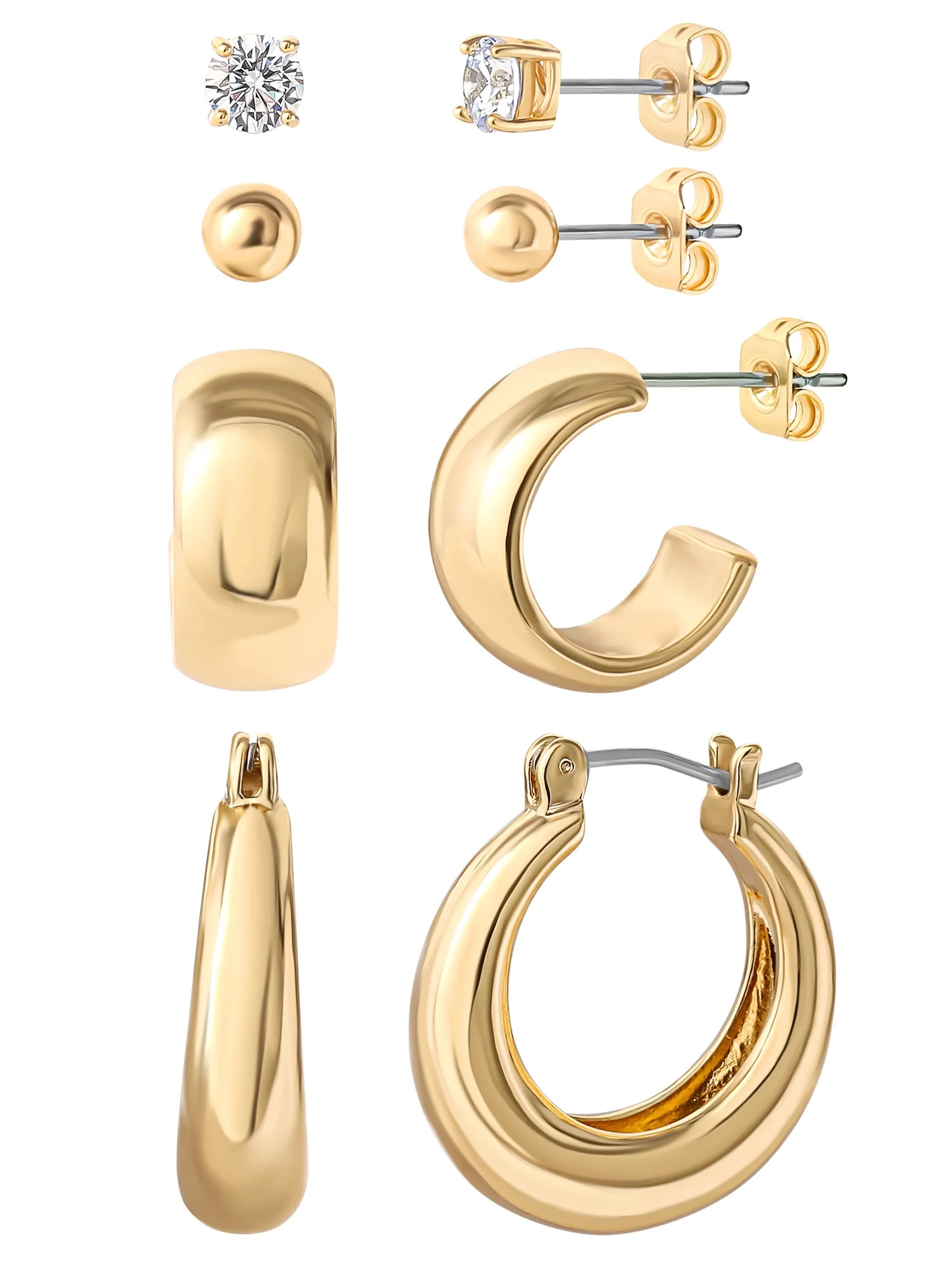 Believe by Brilliance Women's 14kt Gold Flash Plated Fashion Metal Cubic Zirconia 4 Pair Earring ... | Walmart (US)