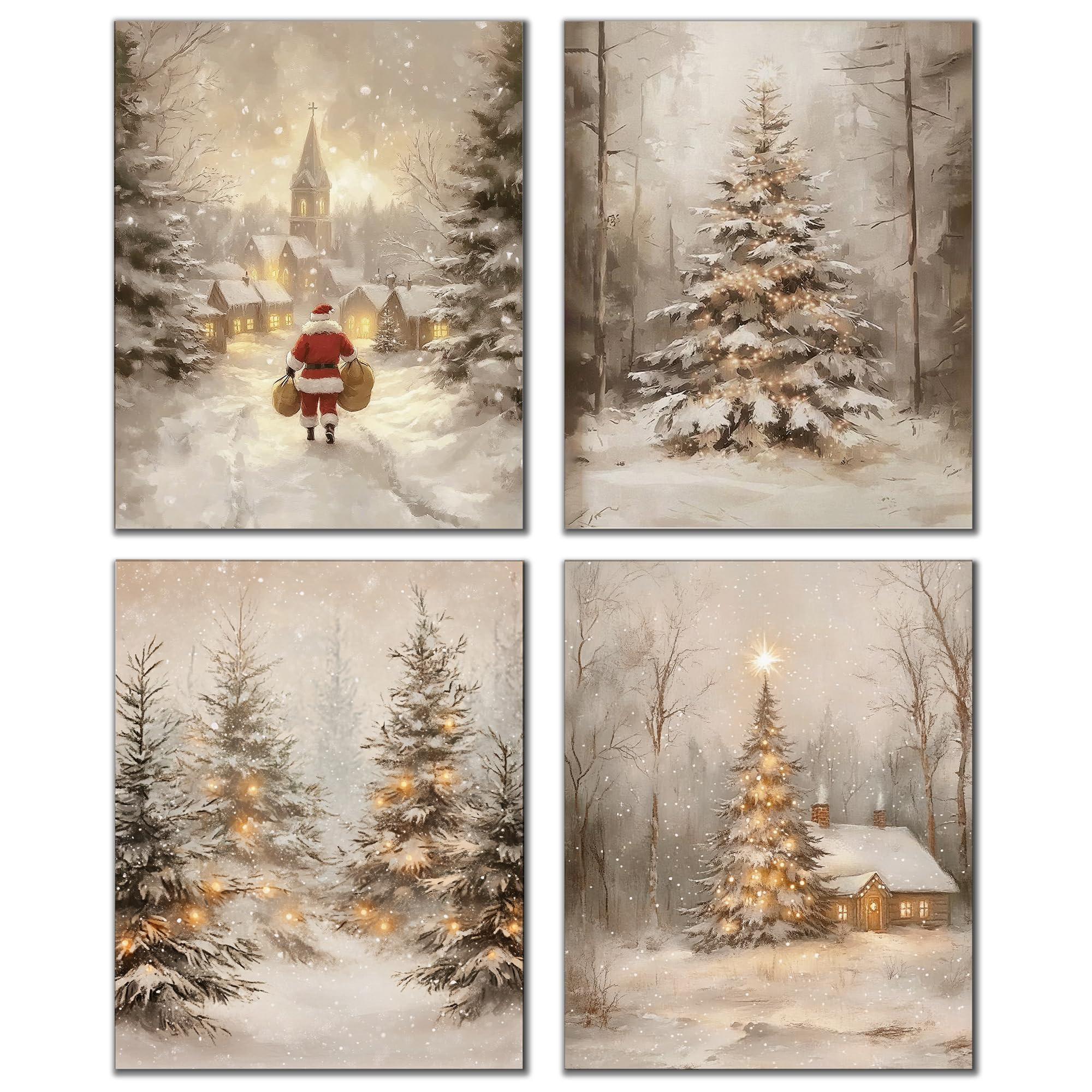 DOFQZ Winter Christmas Wall Art Prints Set of 4, Christmas Home Room Decor, Vintage Winter Xmas P... | Amazon (US)