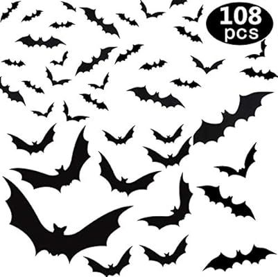 108PCS/4SIZE 3D Bats Sticker Halloween Party Supplies Reusable Decorative Scary Wall Decal for Ho... | Amazon (US)
